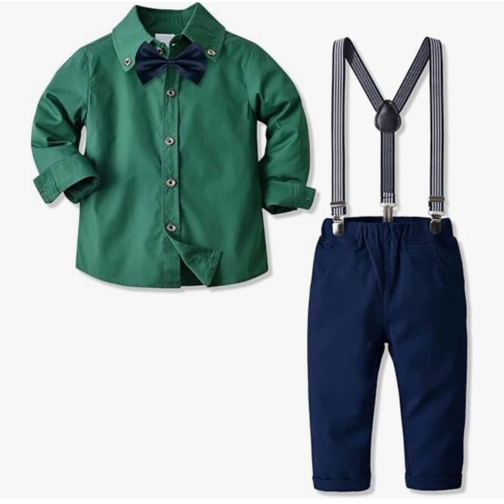 Green and Navy Kids Outfit with Bow Tie